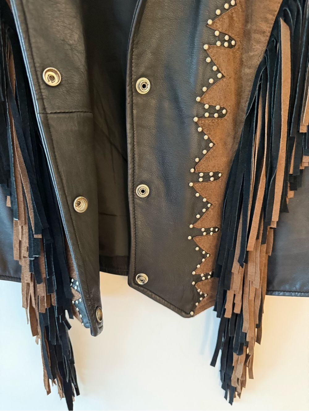 Dark Brown Genuine Leather Fringe Vest with Brown Suede Yoke Western Cowboy M - Picture 3 of 10